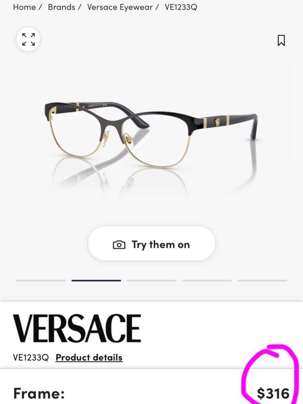 Versace VE1233Q 1344 Frames GUC with Rx Lenses